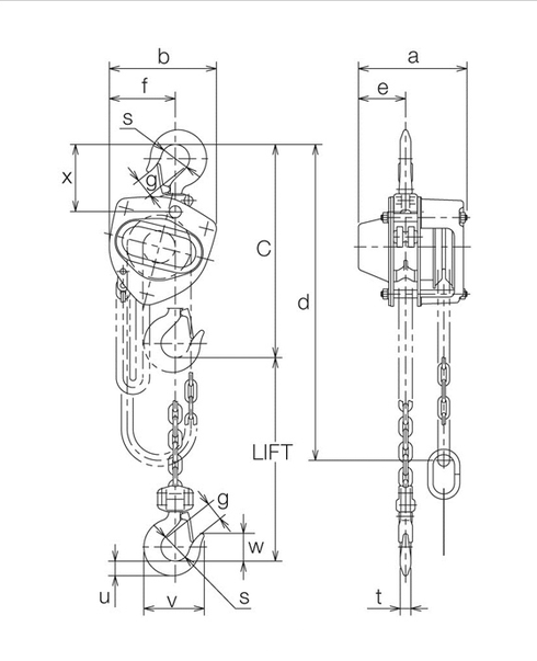 Kito CB chain hoist measurements