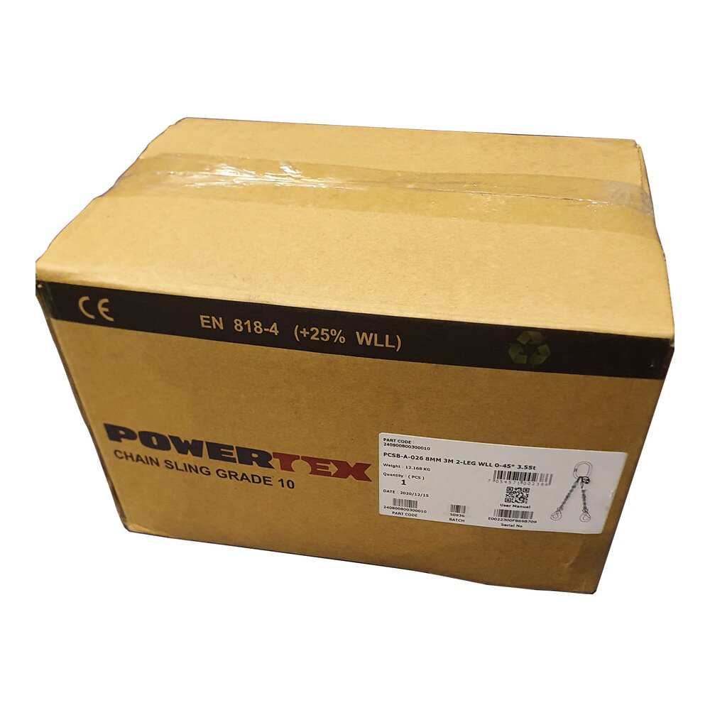 Powertex chain sling is delivered complete in boxes, ready to be used.