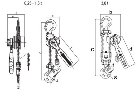 Aluminum Lever Hoist POWERTEX PALH-S1 drawing