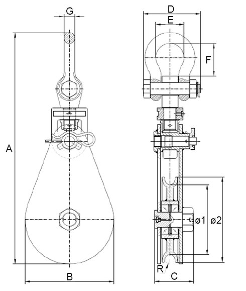 Drawing POWERTEX Snatch Block with Shackle