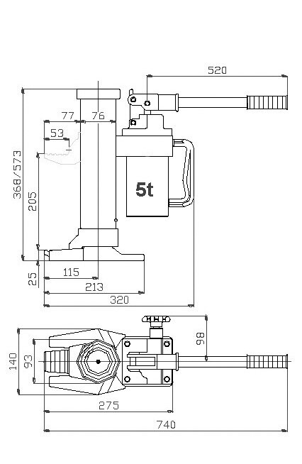 Drawing 5 ton hydraulic jack PTJ-S1