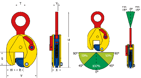 Lifting Clamp TS/TSE/STS drawing and angles at suspension